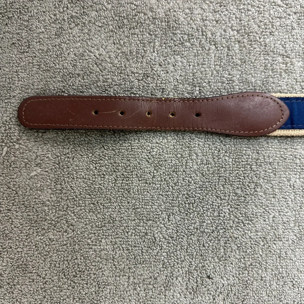 Zep-Pro Mens Webbed Canvas Belt Navy Tan Leather Brass Buckle Made in USA 46